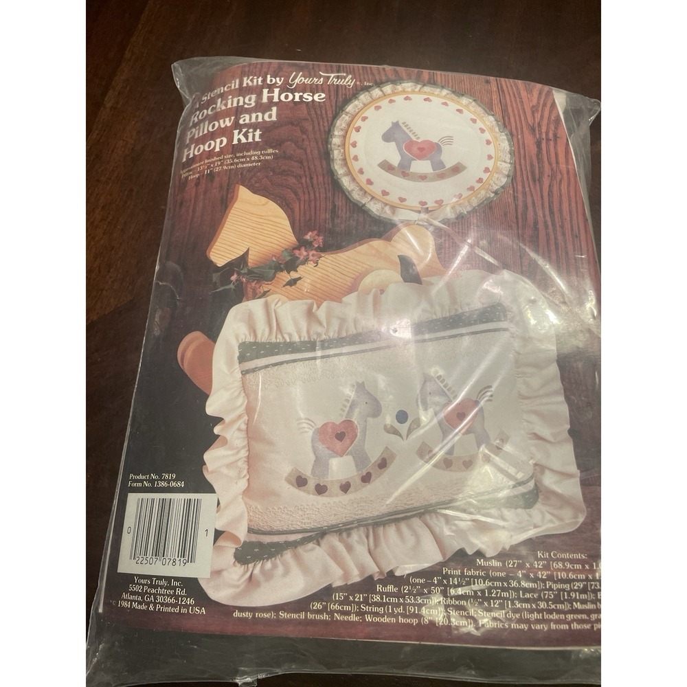Yours Truly Stencil Kit Rocking Horse Pillow and Hoop kit 7819 NEW Vintage 1984